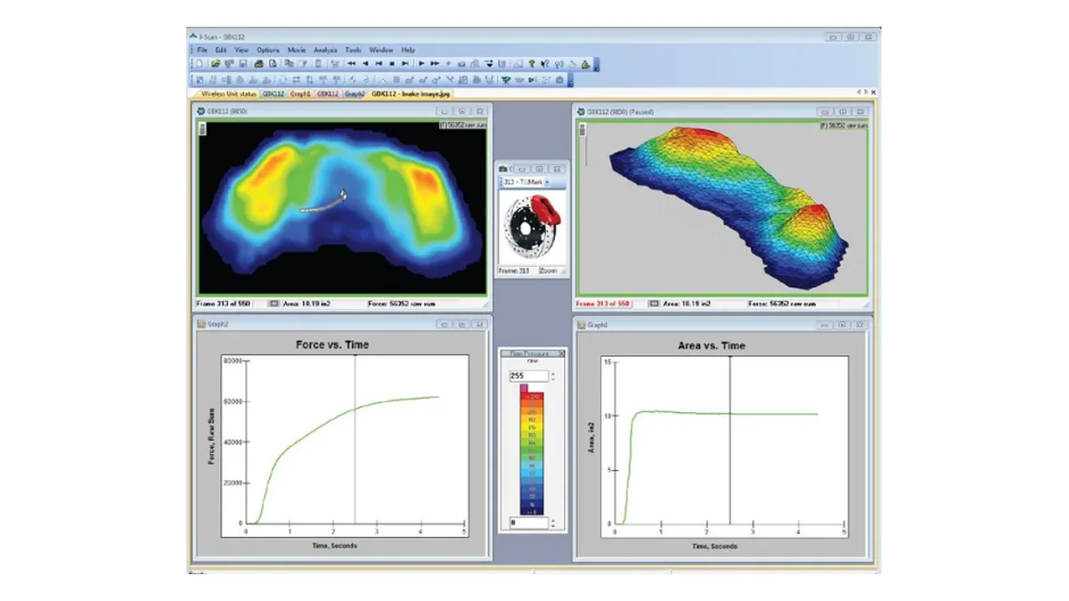 Pressure mapping analysis software with 2D and 3D distribution views