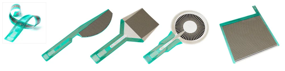 Thin-film pressure sensor arrays in multiple sensing-area and tail configurations