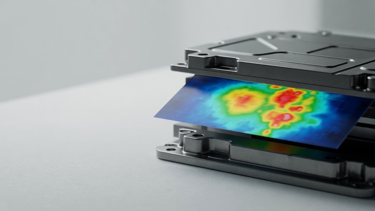 A battery cell and a tactile film sensor side by side, used to measure module assembly pressure