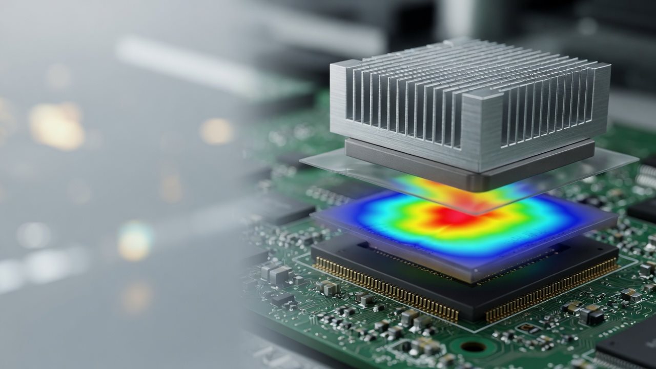 Illustrative heat-sink contact interface with a pressure distribution overlay